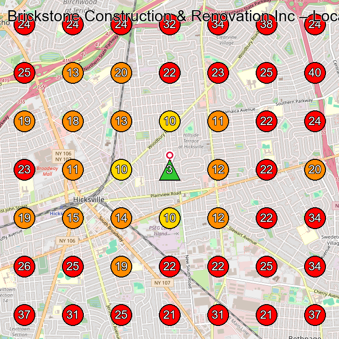 Brickstone Construction & Renovation Inc GeoGrid visibility map for Constructor in Hicksville